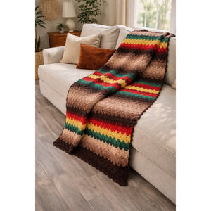 Vintage Handmade Crochet Afghan Blanket – Retro 70s Style – Granny Square Throw